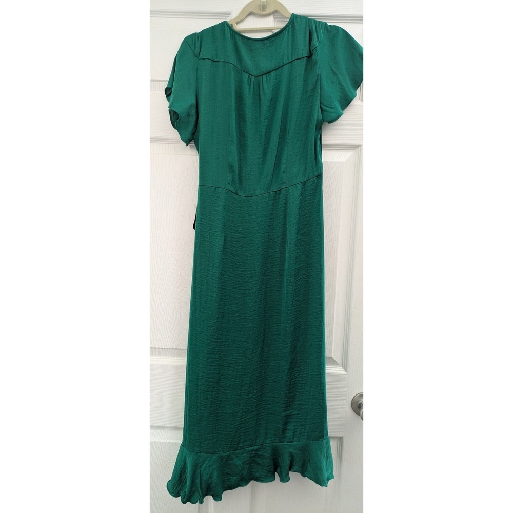 Who What Wear Green Ruffle Wrap Tie Mid Length Flutter Sleeve Dress MED - Picture 3 of 5